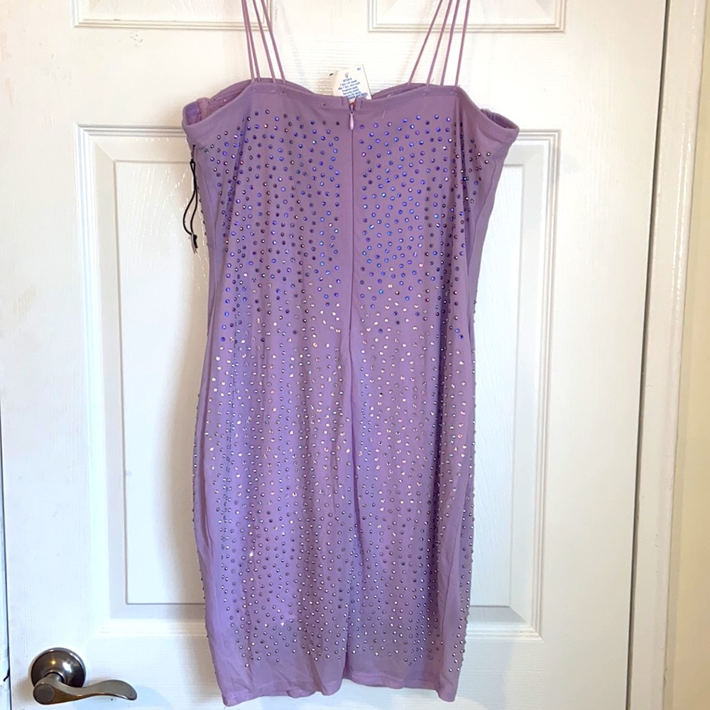 Lavender Rhinestone Mesh Dress - Picture 3 of 4